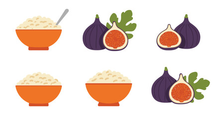 A colorful depiction of figs and a creamy breakfast cereal in bowls