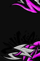 background black ,abstrak silver and pink , decal, racing, sport,  wrap , banner