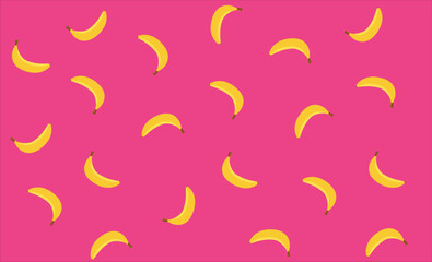 Yellow bananas pattern on a trendy Hot Pink background. Summer freshness, natural snack, organic. Healthy eating, raw food, vegan vitamins food concept. Bright abstract backdrop or wallpaper