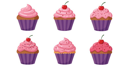 Delicious pink cupcakes with cherries arranged in a delightful pattern