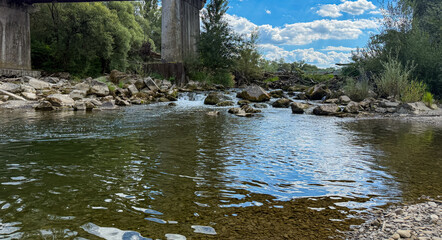 The Carpathian Mountains with waterfall landscape view in the Ukrainian part of mountains