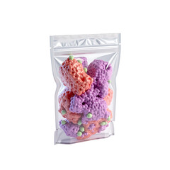 Colorful bath bombs in a clear plastic bag isolated on transparent background