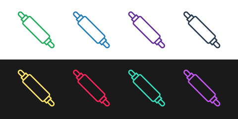 Set line Rolling pin icon isolated on black and white background. Vector