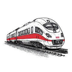 Detailed Engraving of High-Speed Rail Train in Unique Style and Design, isolated on transparent background.