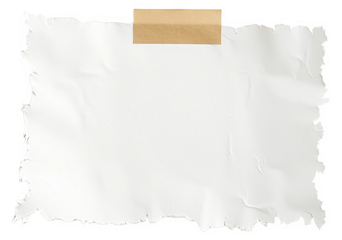 Torn white paper texture with masking tape for design background, isolated blank space for creative projects and mockups