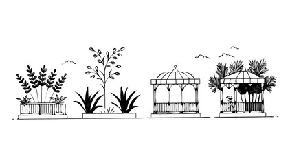 Beautiful Vector Gazebo with Plants Illustration | Elegant Outdoor Design