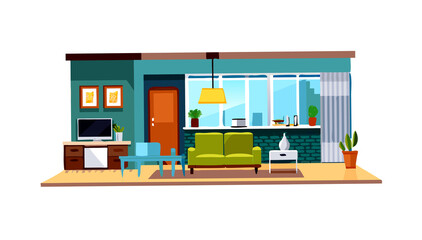 Modern Studio Apartment Interior Vector Design on Transparent Background