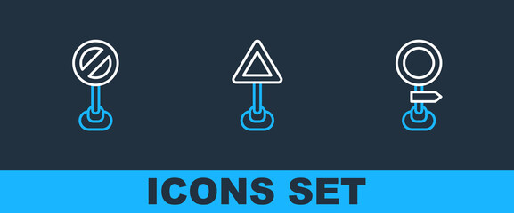 Set line Road traffic sign, Stop and Triangle warning blank icon. Vector