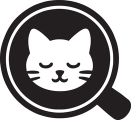 Silhouette vector of cat face inside latte foam, cute coffee art feline design.