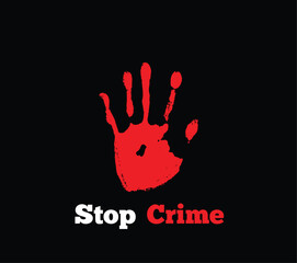 Fototapeta premium Stop Crime Hand Trace Imprint Red on Black Copy Space. Graphic design elements and resources vector art