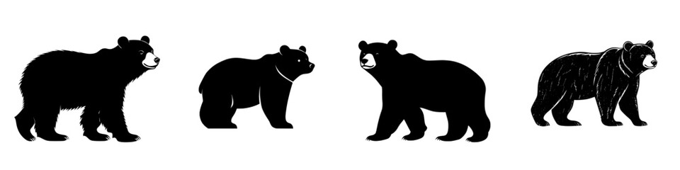 Fototapeta premium A strong and powerful black silhouette of a grizzly bear standing majestically is presented in Grizzly Silhouette, suitable for logos, illustrations, or designs
