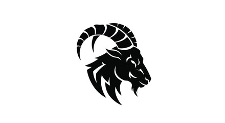 Stylized Black Silhouette of a Rams Head with Curved Horns.