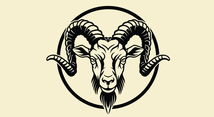 Stylized Illustration of a Rams Head with Large Curved Horns.