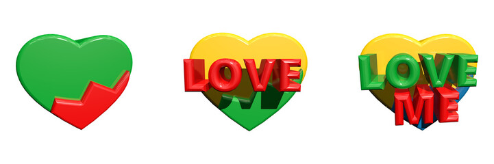 Three rasta hearts with love message against black background