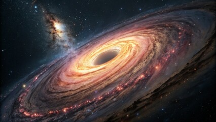 Realistic Illustration of a Black Hole with Bright Accretion Disk in Deep Space