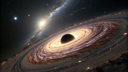 Realistic Illustration of a Black Hole with Bright Accretion Disk in Deep Space