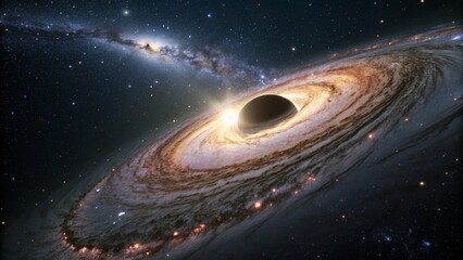 Realistic Illustration of a Black Hole with Bright Accretion Disk in Deep Space