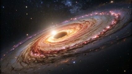 Realistic Illustration of a Black Hole with Bright Accretion Disk in Deep Space
