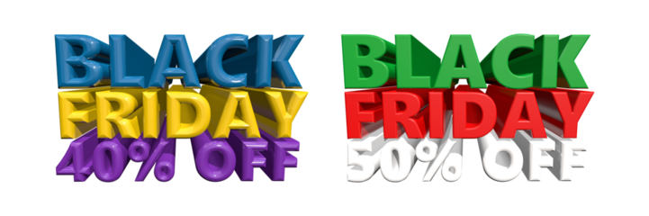 Black friday sale with 40 percent and 50 percent off discounts