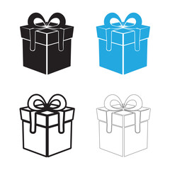 Ribbon gift box Vector art of four different styles of gift boxes with bows and ribbons, including black silhouette, blue outline, black outline, and white outline