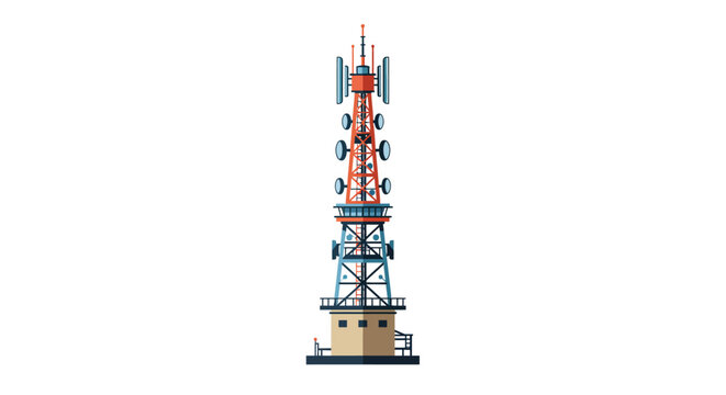 Detailed Illustration of a Tall Communication Tower with Antennas.