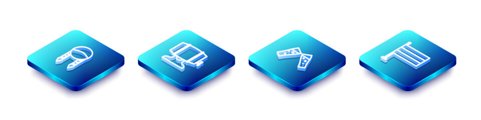 Set Isometric line Braid, Wooden barrel on rack, Glass of beer and National Germany flag icon. Vector
