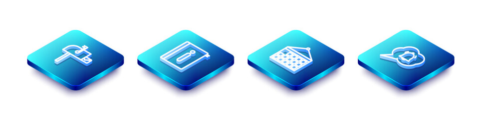 Set Isometric line Open mail box, User manual, Calendar and Speech bubble chat notification icon. Vector