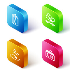 Set Isometric line Clipboard with checklist, Scented spa stick, Leaf in hand and Ointment cream tube icon. Vector