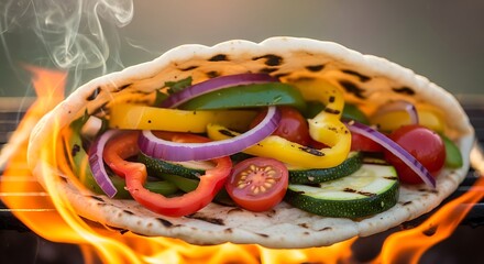 Grilled flatbread filled with colorful, flame-kissed vegetables