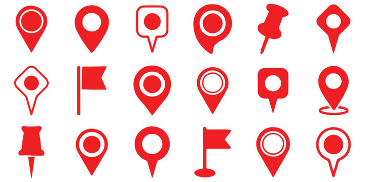 Set of location pin icons. location pin place marker. Location icon. Map marker pointer icon set. Modern map markers. Pin icon vector isolated on white background. Vector illustration, eps 10.