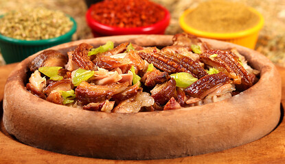 kokorech served with vegetables and spices,big close up