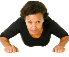 A Fit Woman in Action: Strength and Determination Showcased Through Push-Up Exercise Form with Focused Expression and Defined Muscles on transparent background