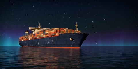 Cargo container ship at night under starry sky © phaisarnwong2517