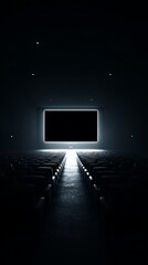 Movie theatre interior. Camera moves over rows of dark seats