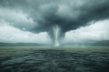 Fantasy landscape with stormy sky and lightning.