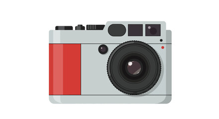 Vintagestyle compact camera with red accent and prominent lens.