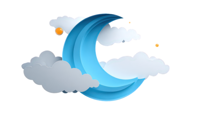 Blue Crescent Moon Among Clouds at Night