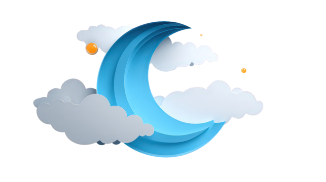 Blue Crescent Moon Among Clouds at Night