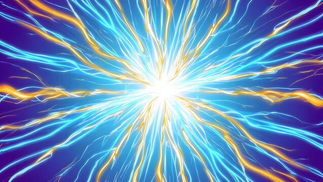 Explosive cosmic energy burst radiating bright light and electric blue streaks