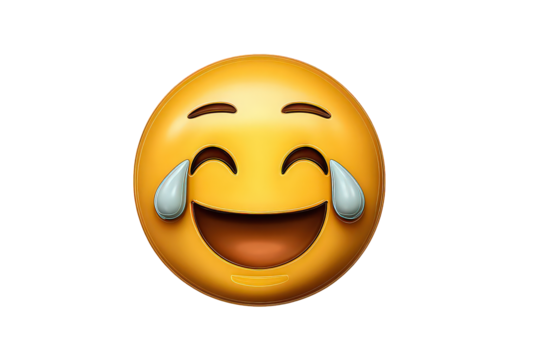 Yellow Emoji Face with Tears of Joy on Transparent Background