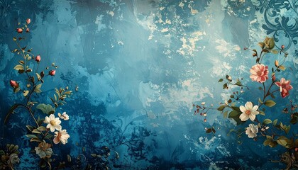 Blue vintage background, antique wallpaper design