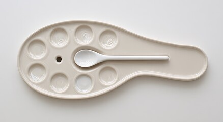 Light beige ceramic art palette with a white spoon