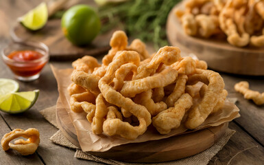 Chicharrones are fried pork (or chicken) skins, similar to cracklings.