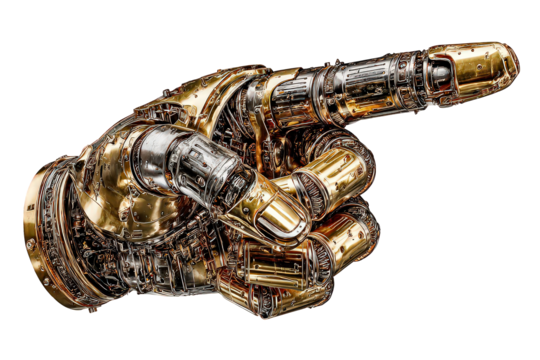 Golden Robotic Hand Pointing, Detailed 3D Render