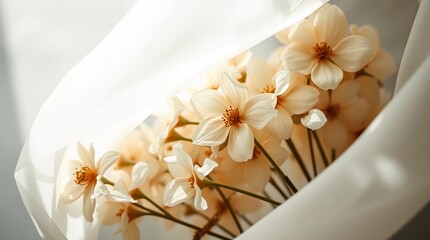 Delicate ethereal flowers enveloped in translucent fabric with soft high key lighting&rdquo;Fantastic Frontiers Digital Artwork series ar 16:9
