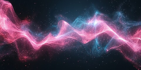 Abstract Digital Flow Waves of Light and Color, Pink and Blue Convergence in a Cosmic Dynamic Scene