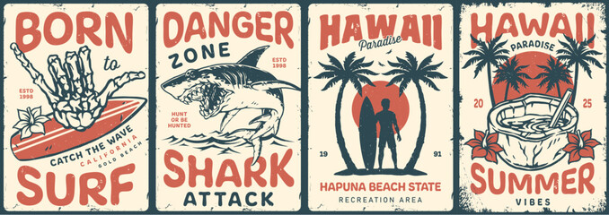 Naklejka premium Surfing in Hawaii with vibrant graphics and themes