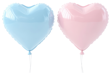 PNG Heart-shaped balloons pink blue decoration.