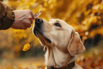 Playful moment as dog jumps through autumn park, expressing joy and movement in nature.