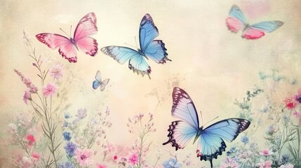 Fototapeta premium butterflies and flowers